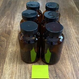 Set of 6 - 8 oz Amber Glass Bottles with Black Caps -